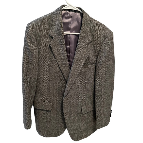 Vintage Joe Namath Signature Collection Gray Herringbone Wool Blazer Size 42R - Picture 1 of 4
